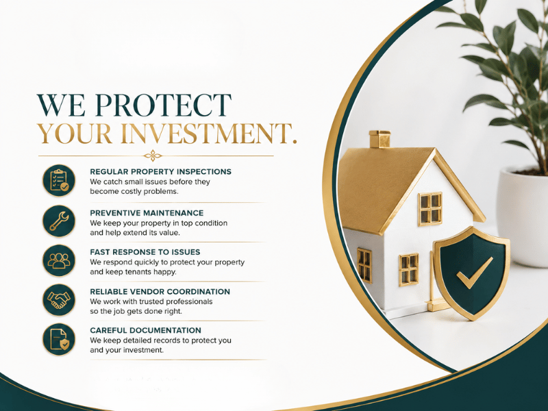 Protecting your property means protecting your future income.
Routine inspections, preventative maintenance, and proactive management help keep your investment performing at its best.