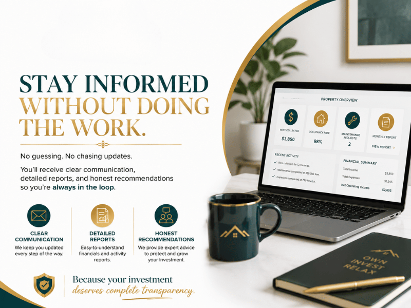 You should never have to wonder what's happening with your property.
We believe in clear communication, transparent reporting, and keeping owners informed every step of the way.