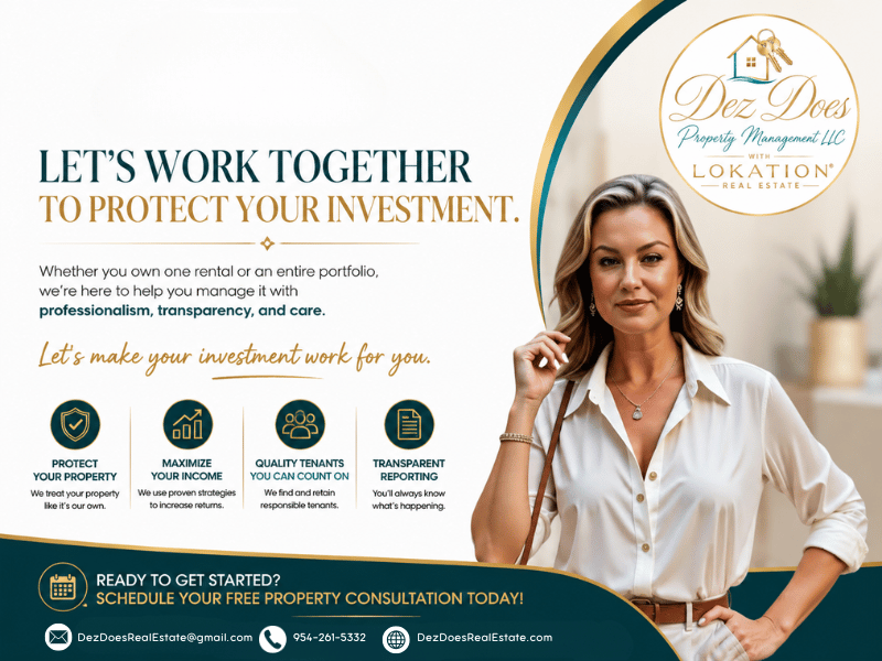Ready to experience stress-free property ownership?
Whether you own one rental or an entire portfolio, we're here to help you protect your investment and maximize its potential.
???? Let's connect and discuss how Dez Does Property Management LLC can help you achieve worry-free property ownership.
